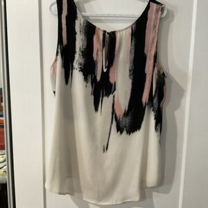 Cleo Women's Abstract Sleeveless Blouse - Black, Pink, and White